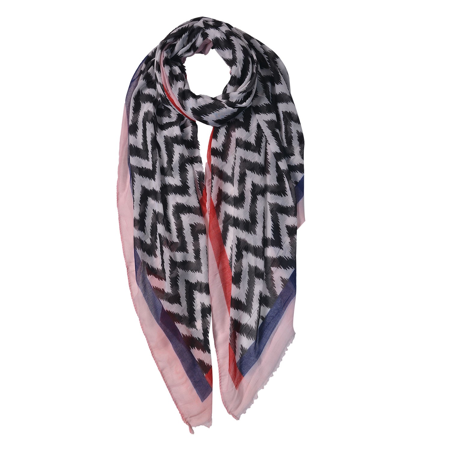 Černo růžovo bílý šátek s potiskem - 90*180 cm Clayre & Eef