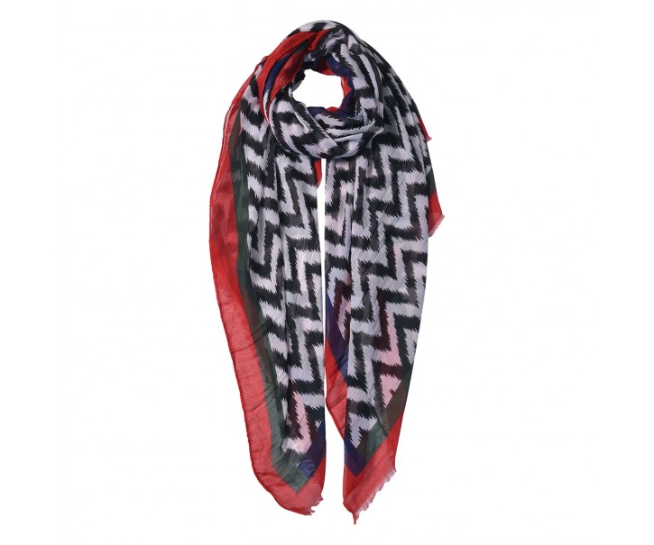 Červeno černo bílý šátek se vzorem - 90*180 cm