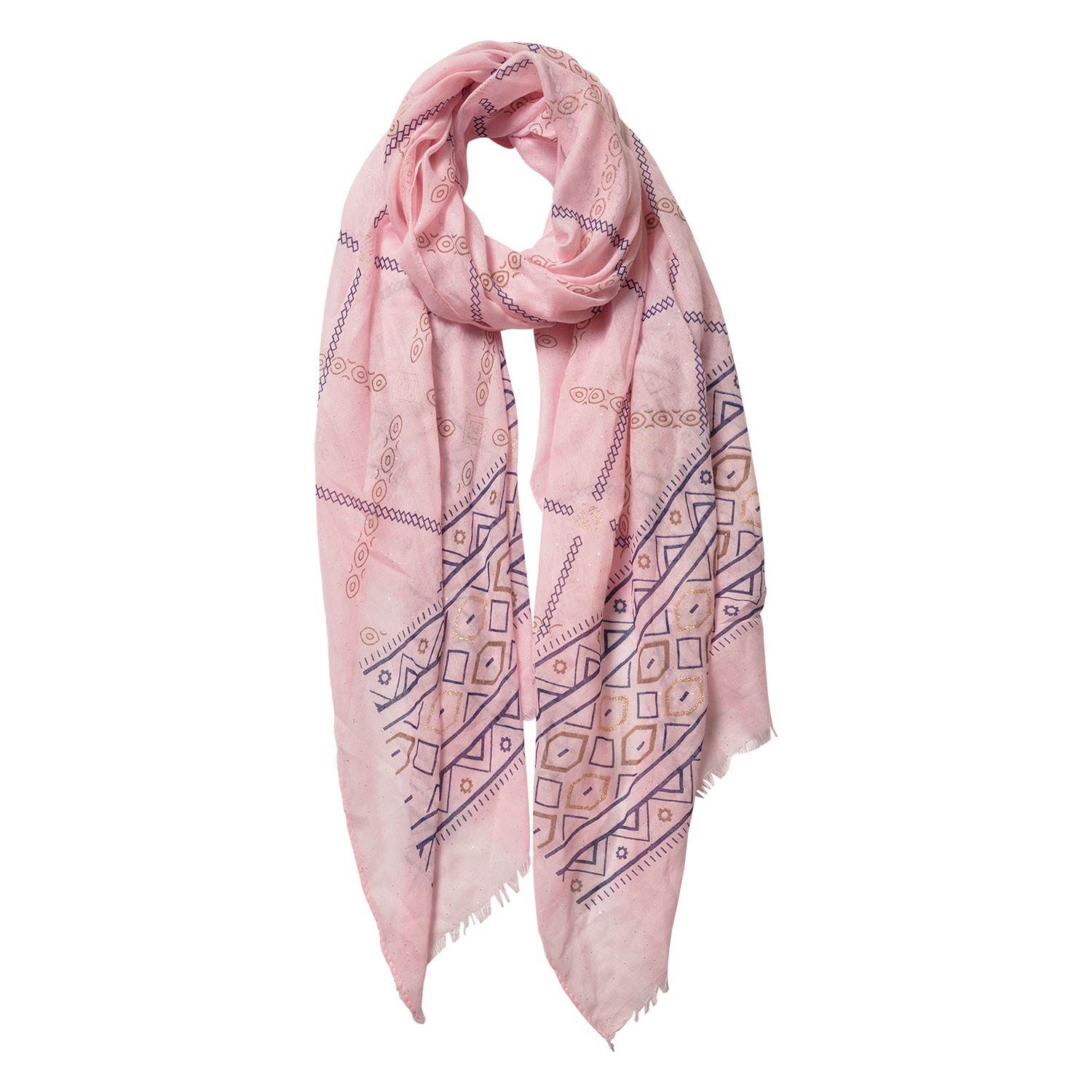 Růžový šátek s ornamenty - 70*180 cm Clayre & Eef