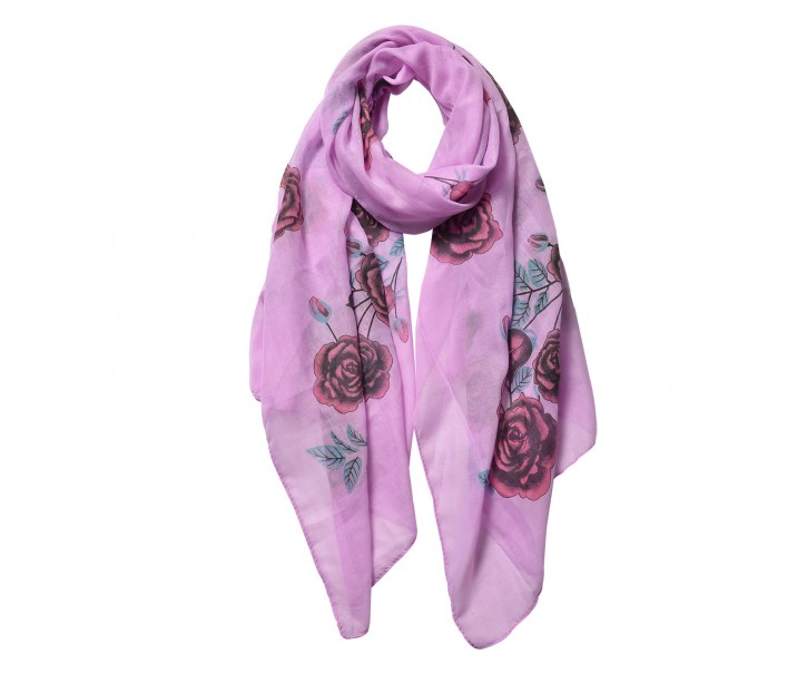 Fialový šátek s růžemi - 70*180 cm