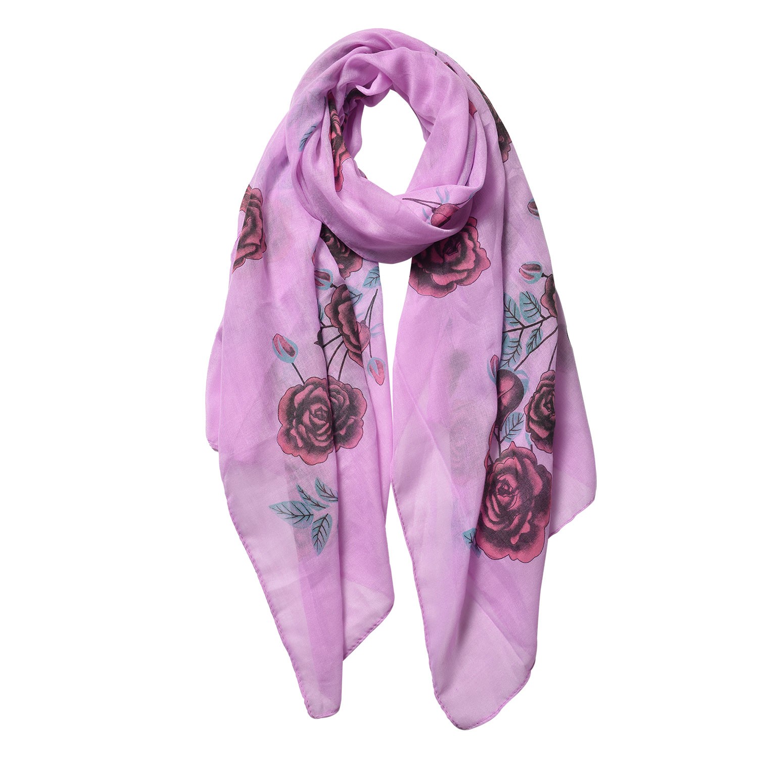 Fialový šátek s růžemi - 70*180 cm Clayre & Eef