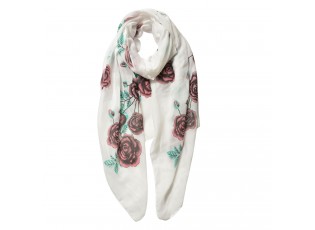 Bílý šátek s růžemi - 70*180 cm