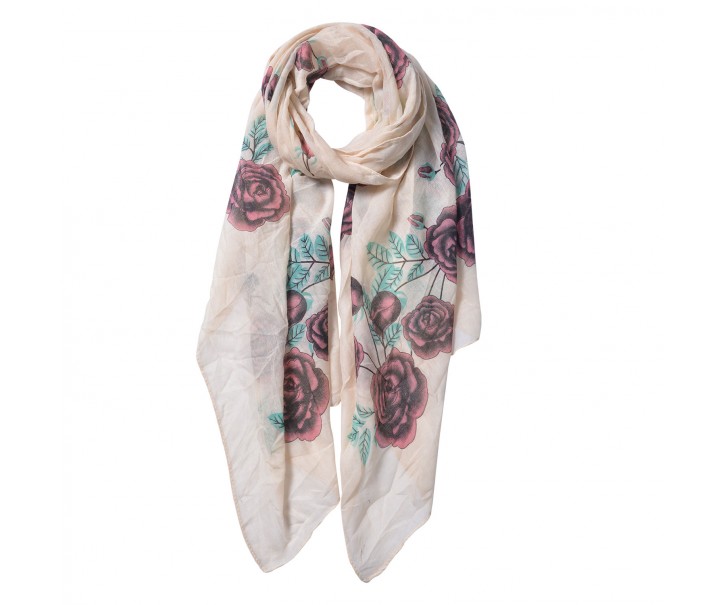 Krémový šátek s růžemi - 70*180 cm