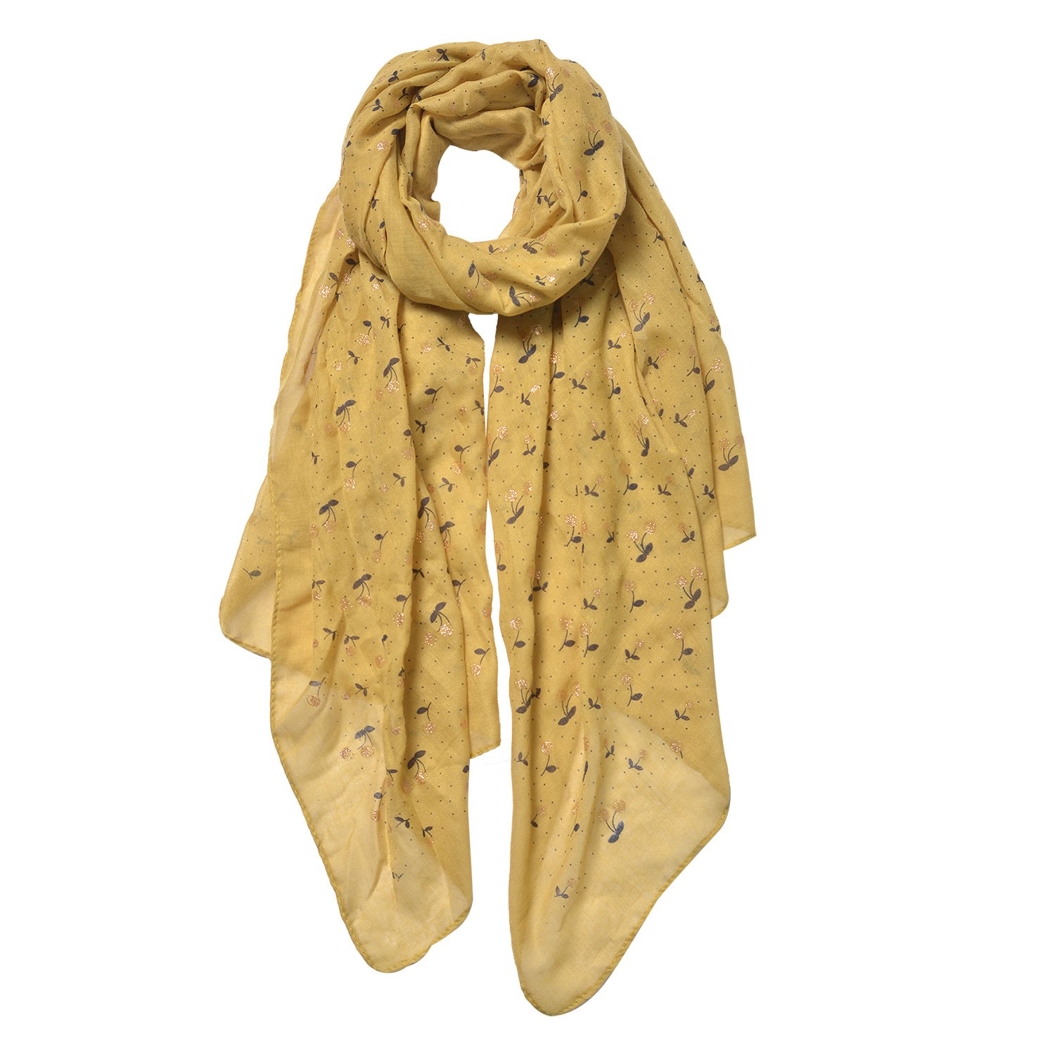 Žlutý šátek s drobnými květy - 70*180 cm Clayre & Eef