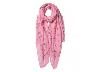 Růžový šátek s modrým potiskem - 70*180 cm