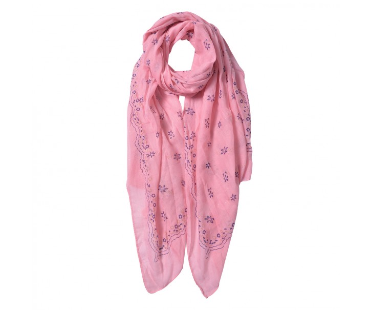 Růžový šátek s modrým potiskem - 70*180 cm
