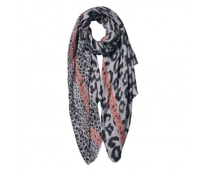 Šedý šátek s potiskem - 80*180 cm