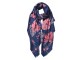Modrý šátek s velkými květy - 80*180 cm