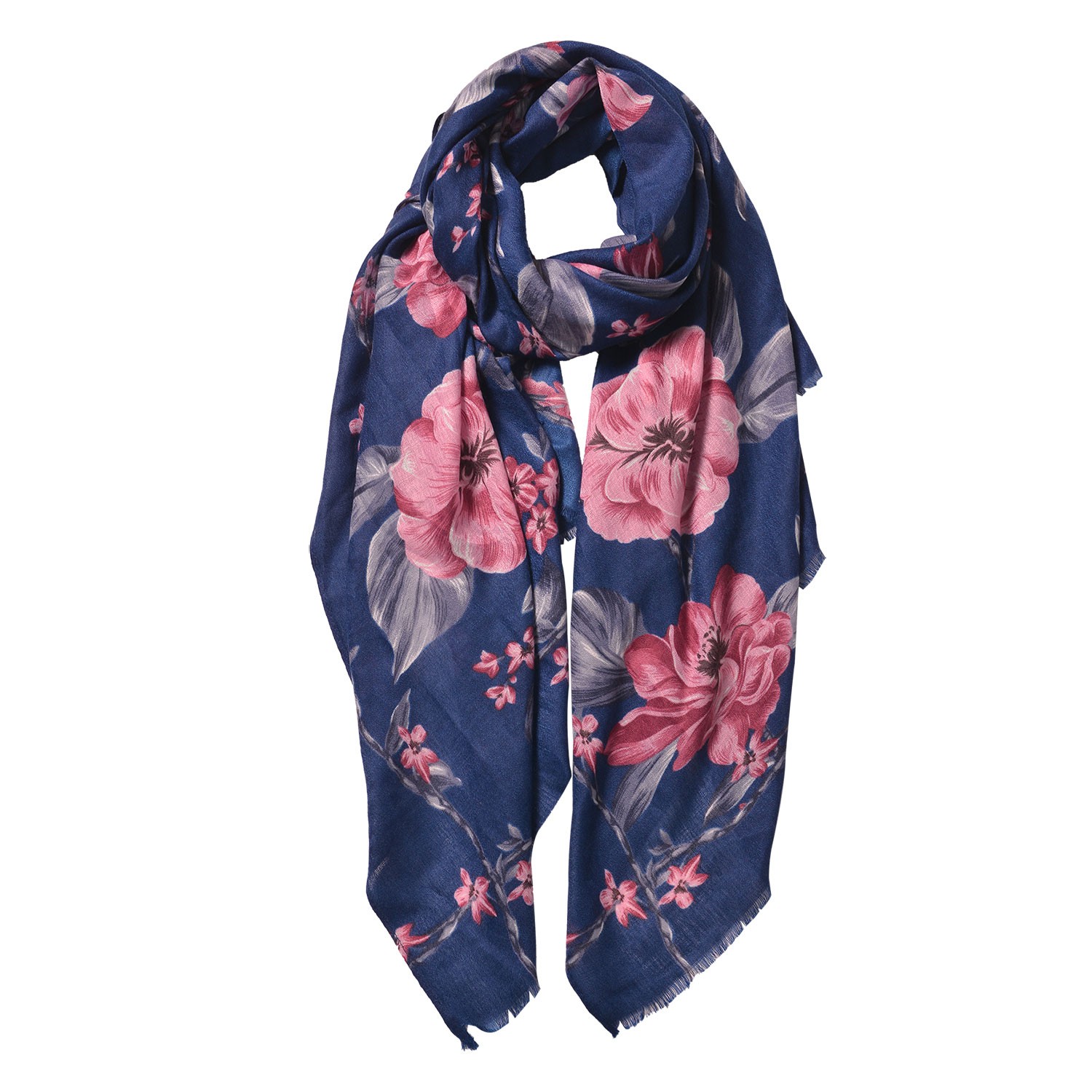 Modrý šátek s velkými květy - 80*180 cm Clayre & Eef