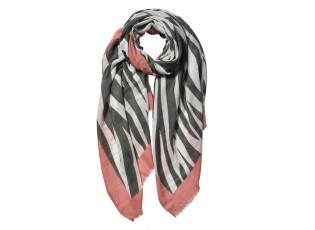 Krémovo černý šátek s růžovým lemem - 80*180 cm