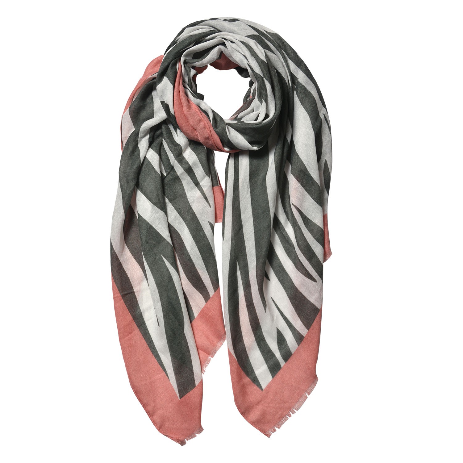 Krémovo šedý šátek s růžovým lemem - 80*180 cm JZSC0544G