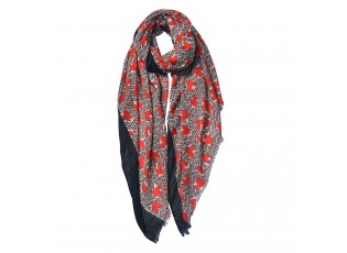 Černo béžový šátek s červenými srdíčky - 80*180 cm