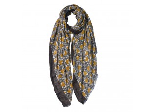 Hnědo béžový šátek se žlutými srdíčky - 80*180 cm