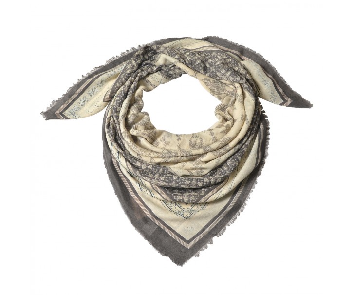 Šedivo béžový šátek s ornamenty - 140*140 cm