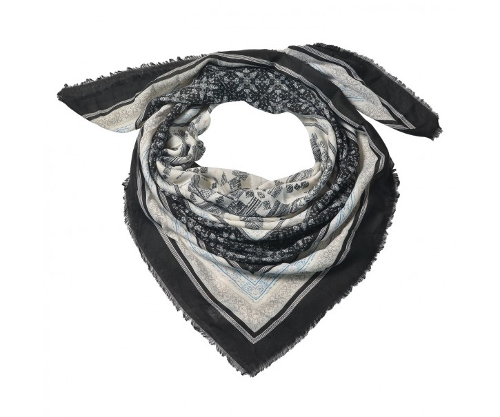 Bílo černý šátek s ornamenty - 140*40 cm