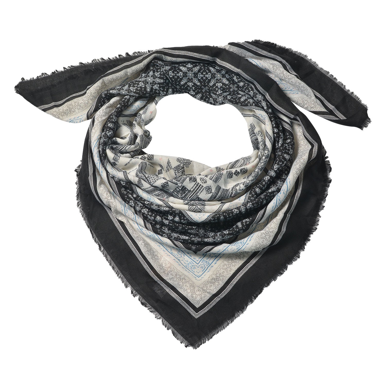 Bílo černý šátek s ornamenty - 140*40 cm Clayre & Eef