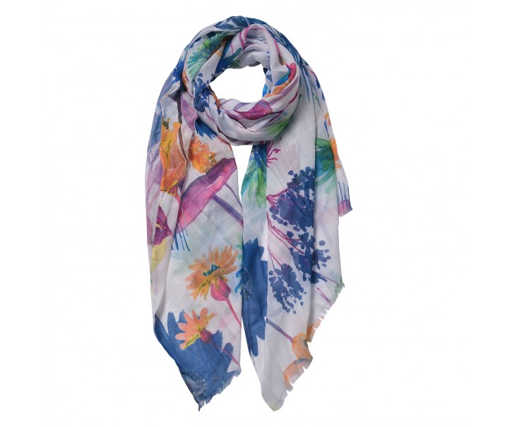 Pestrobarevný šátek s motivem květin - 70*180 cm
