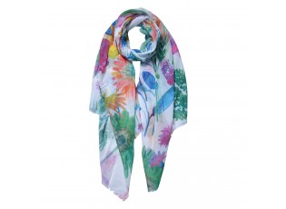 Šedý šátek s barevným potiskem květin - 70*180 cm