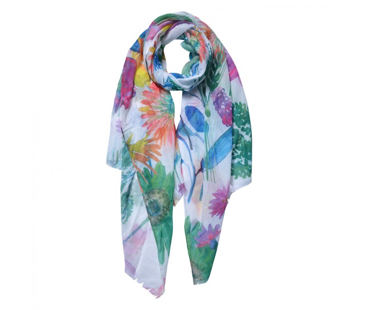 Šedý šátek s barevným potiskem květin - 70*180 cm