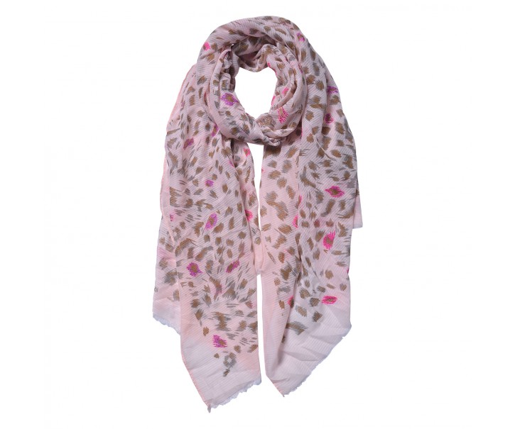 Růžovo hnědý šátek s potiskem - 70*180 cm