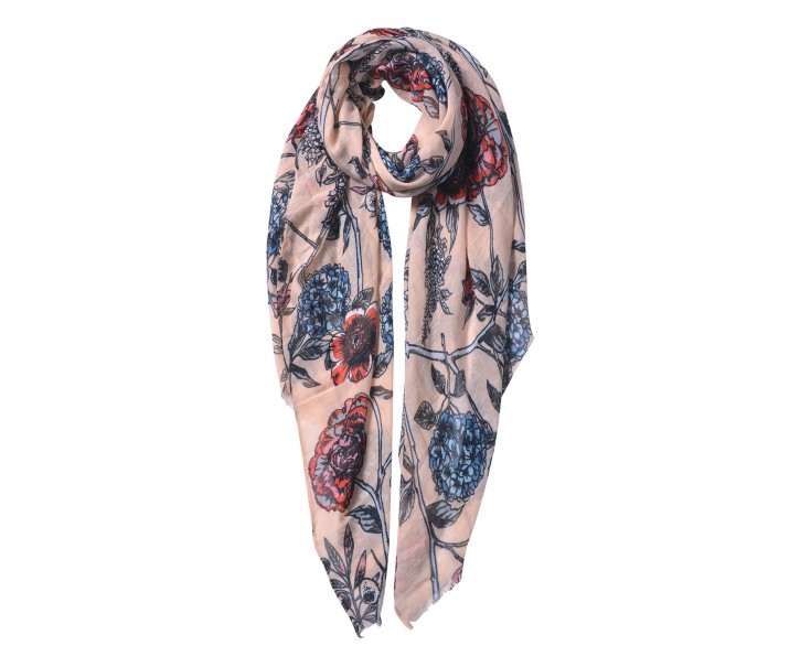 Růžový šátek s potiskem květin - 87*180 cm
