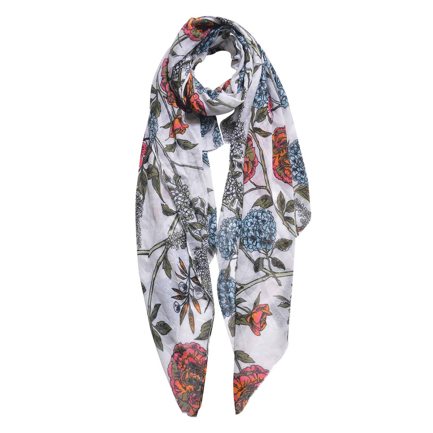 Bílý šátek s potiskem růží - 87*180 cm Clayre & Eef