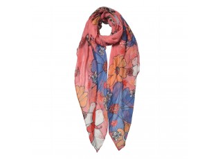 Růžový šátek s barevnými květa - 85*180 cm