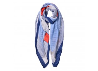 Bílo modro červený žebrovaný šátek - 85*180 cm