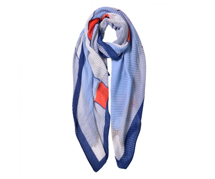 Bílo modro červený žebrovaný šátek - 85*180 cm