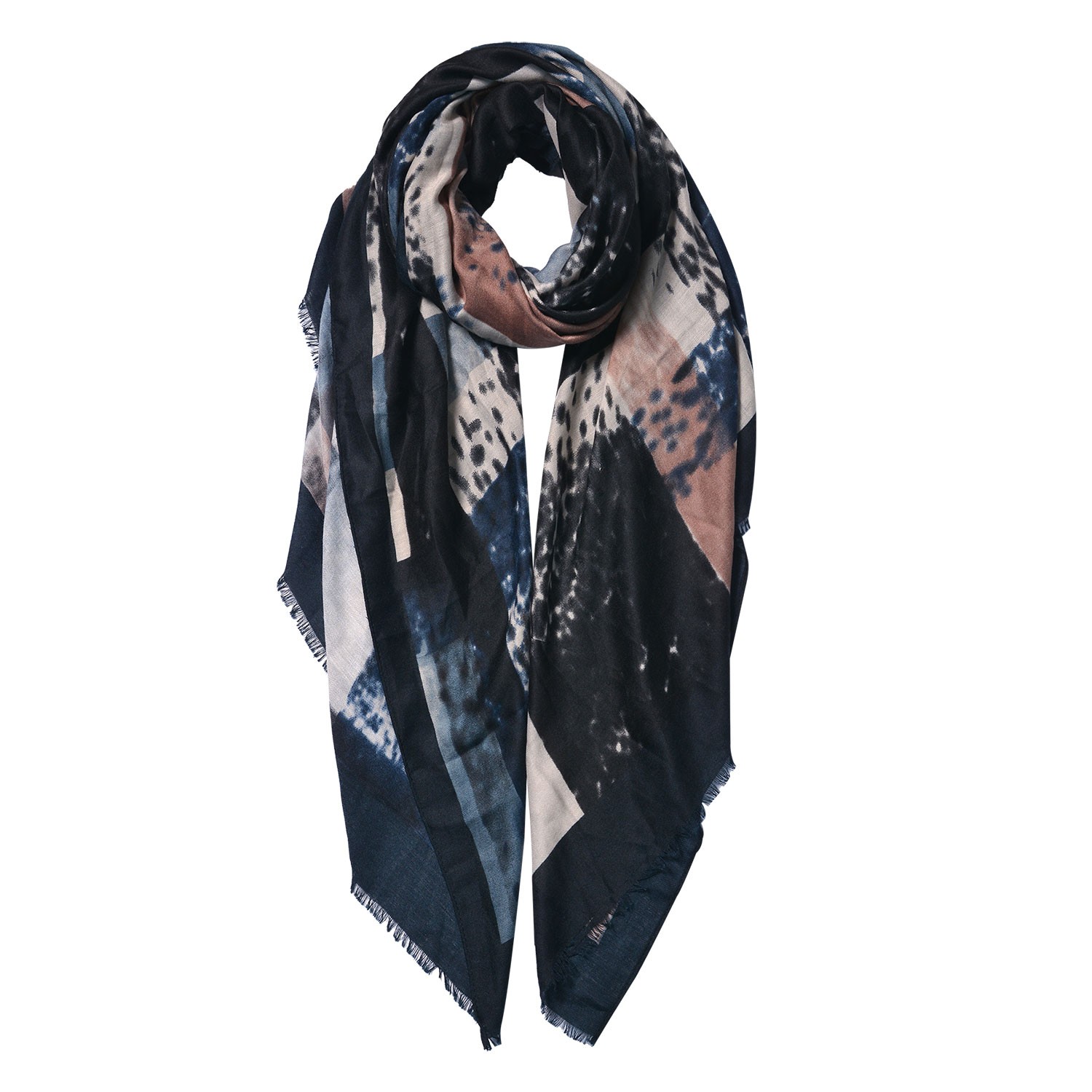 Tmavě modrý šátek s třásňovitým lemem - 85*180 cm Clayre & Eef