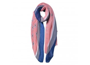 Růžovo modrý šátek s kytičkama - 85*180 cm