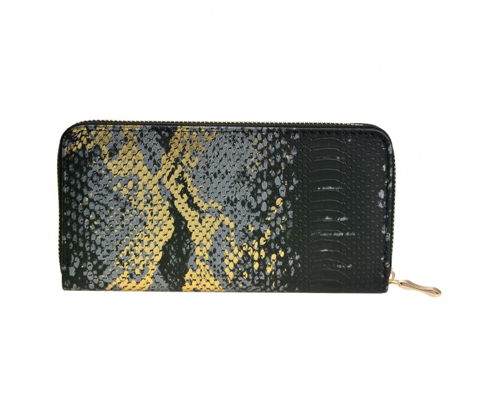 Černá lakovaná peněženka s efektem hadí kůže - 10*19 cm