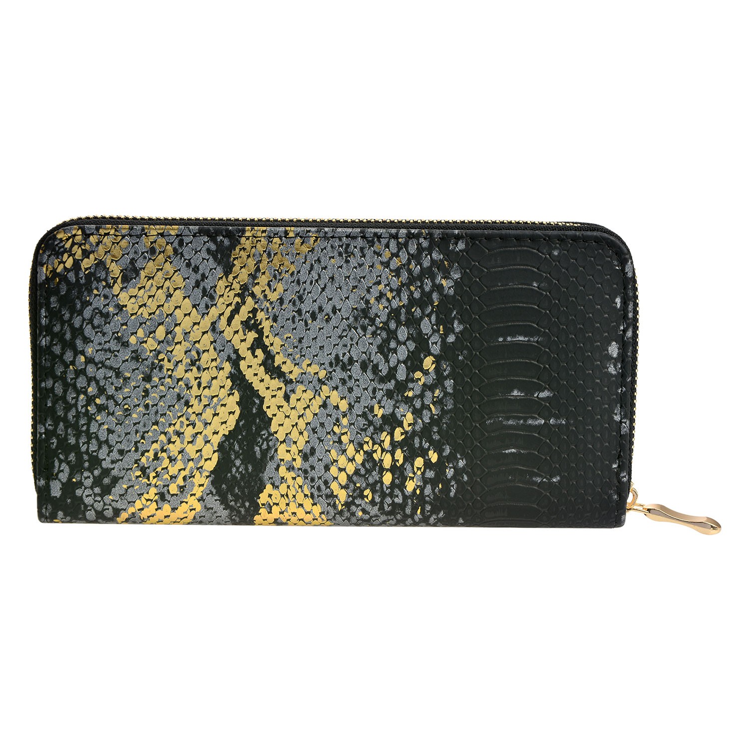 Černá lakovaná peněženka s efektem hadí kůže - 10*19 cm JZWA0091