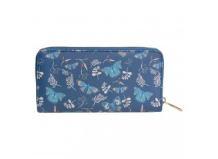 Modrá peněženka s motýlky - 10*19 cm