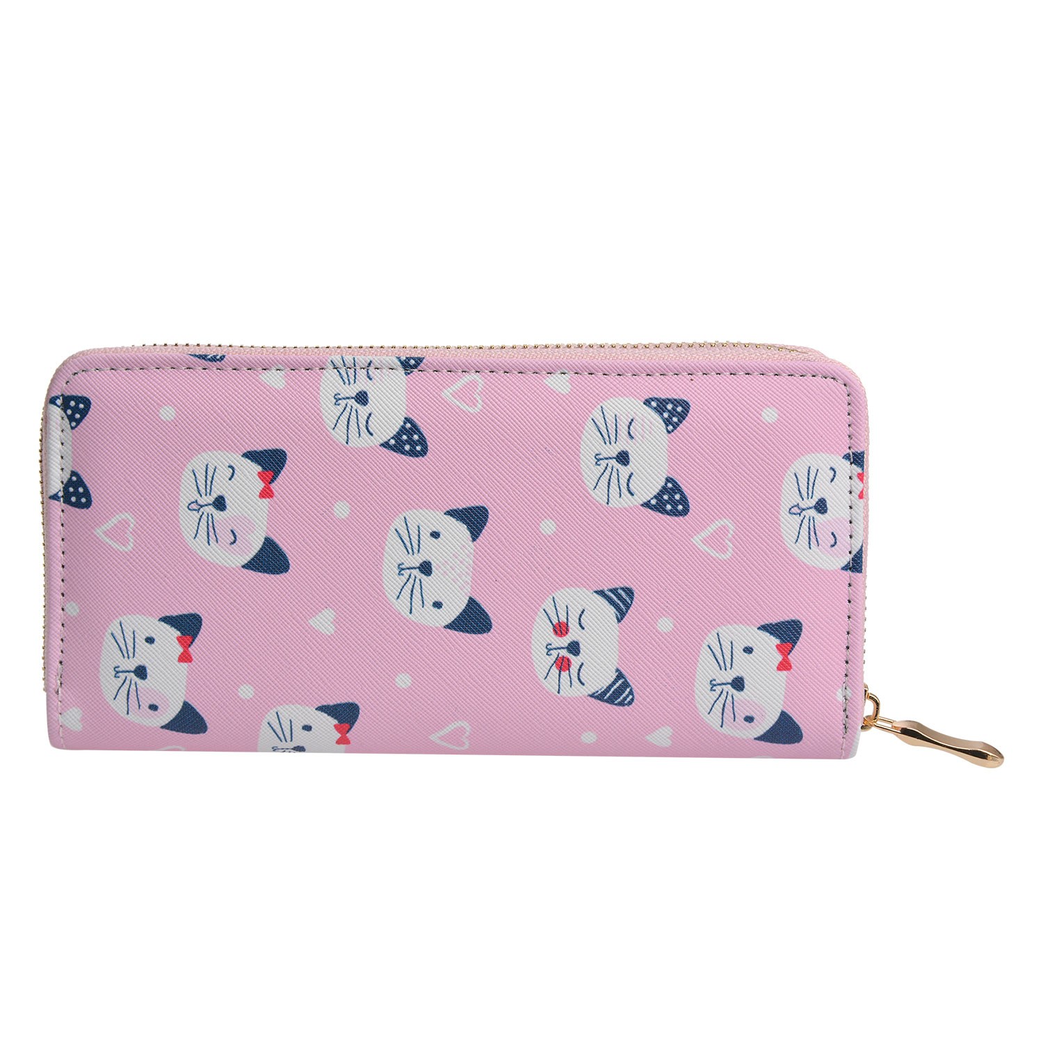 Růžová peněženka s kočičkami a srdíčky - 10*19 cm Clayre & Eef