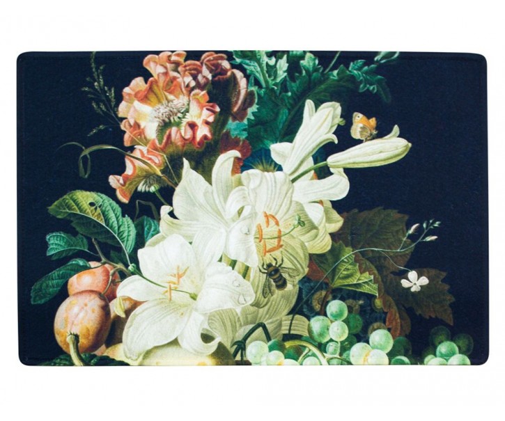 Černá rohožka s květy a ovocem - 75*50*1cm