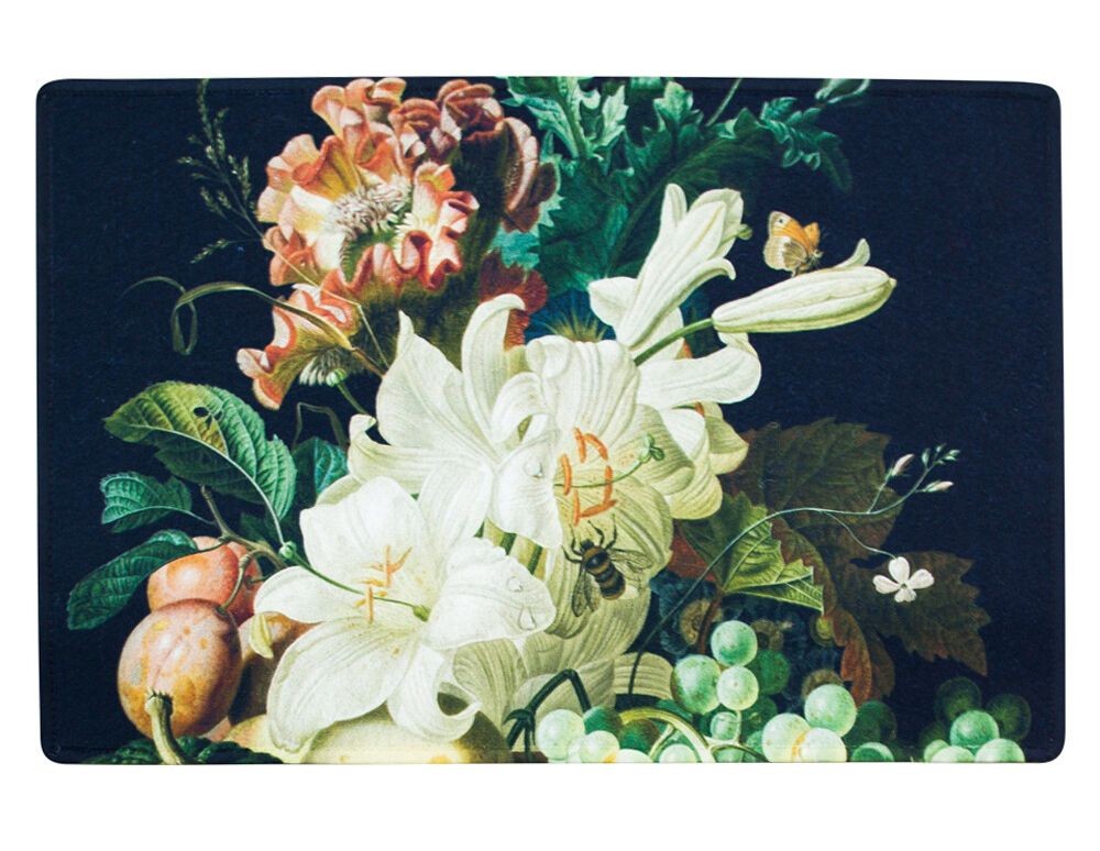 Černá rohožka s květy a ovocem - 75*50*1cm