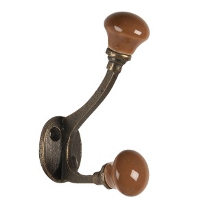 Nástěnný kovový háček s hnědou knopkou - 5*3*9 cm
