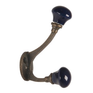 Nástěnný kovový háček s tmavě modrou knopkou - 5*3*9 cm
