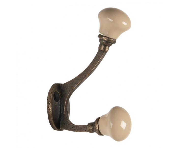 Nástěnný kovový háček s krémovou knopkou - 5*3*9 cm