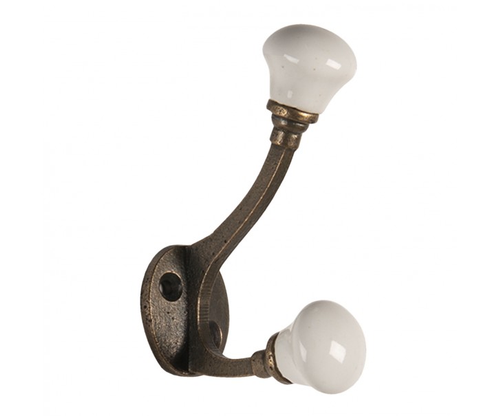 Nástěnný kovový háček s bílou knopkou - 5*3*9 cm