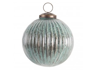 Modro šedá vánoční koule s žebrováním a patinou - Ø 10 cm