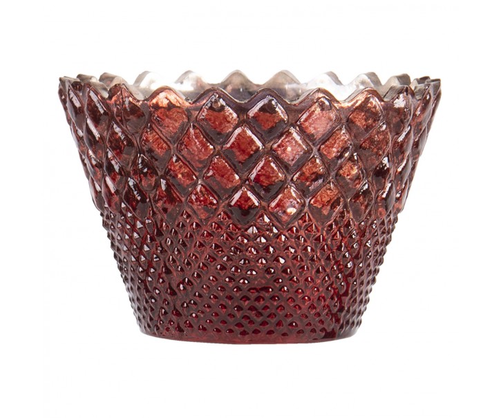 Červený skleněný broušený svícen na čajovou svíčku - Ø 10*7 cm