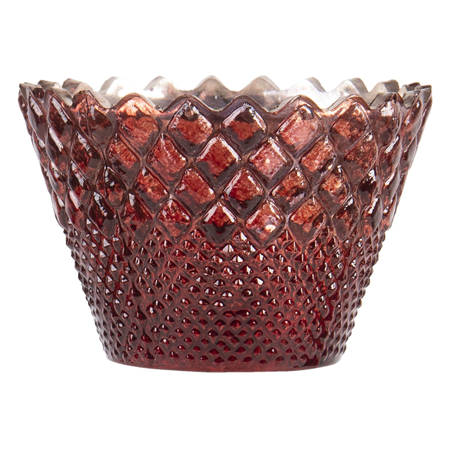 Červený skleněný broušený svícen na čajovou svíčku - Ø 10*7 cm Clayre & Eef