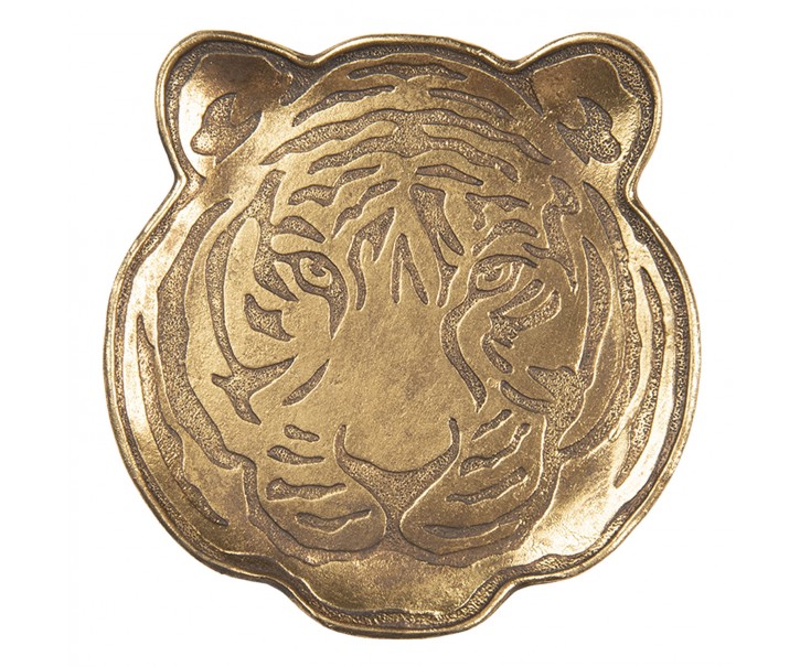Zlatý dekorační tácek hlavy tygra - 14*1*14 cm