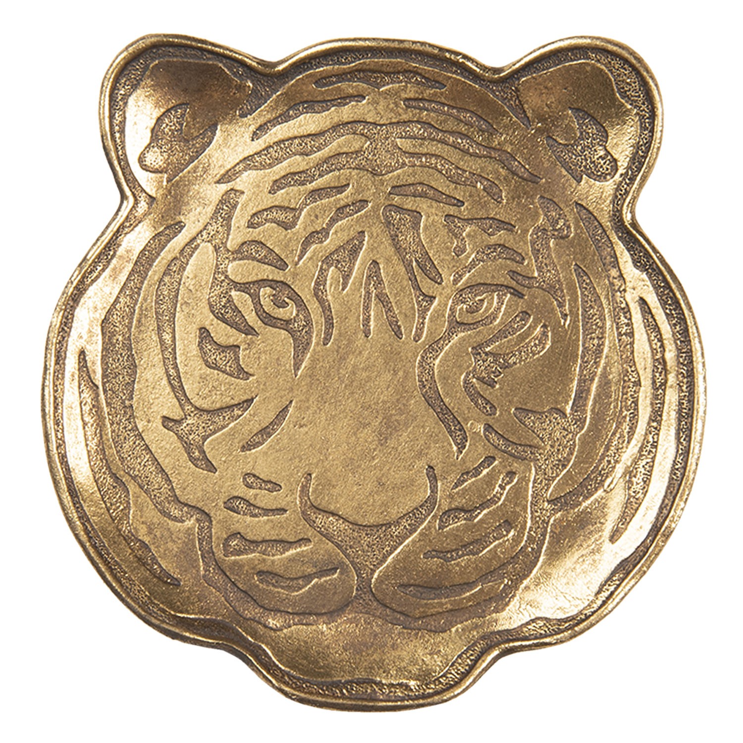 Zlatý dekorační tácek hlavy tygra - 14*1*14 cm Clayre & Eef