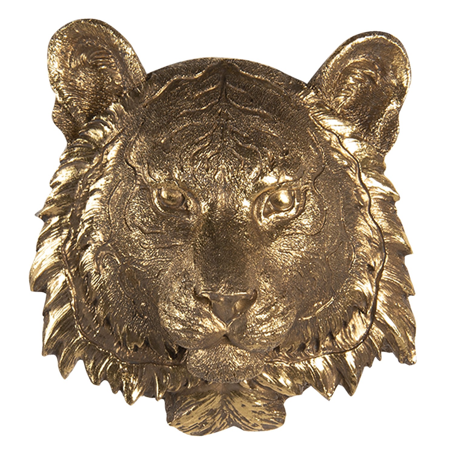 Zlatá nástěnná dekorace hlavy tygra - 17*8*19 cm Clayre & Eef