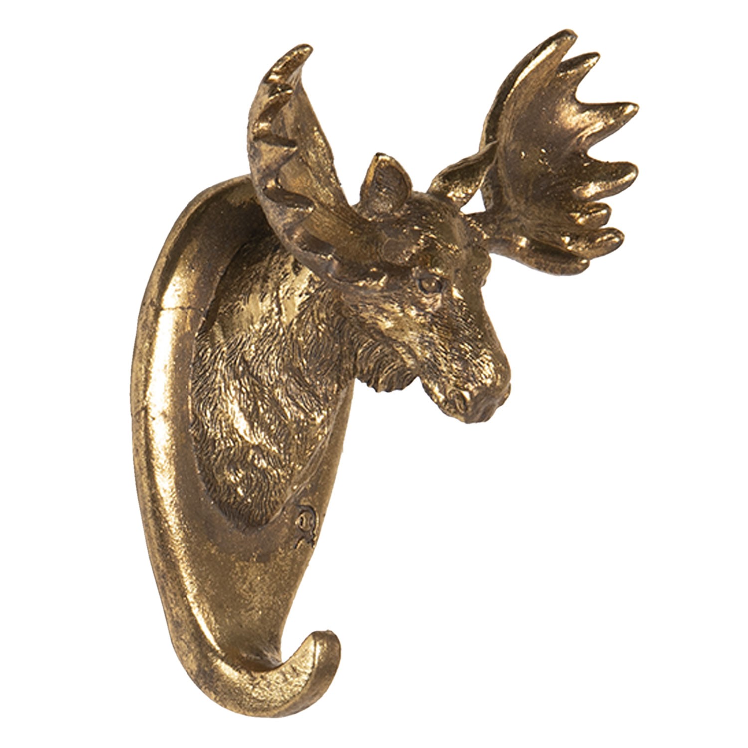 Zlatý nástěnný háček ve tvaru hlavy soba - 10*7*13 cm Clayre & Eef
