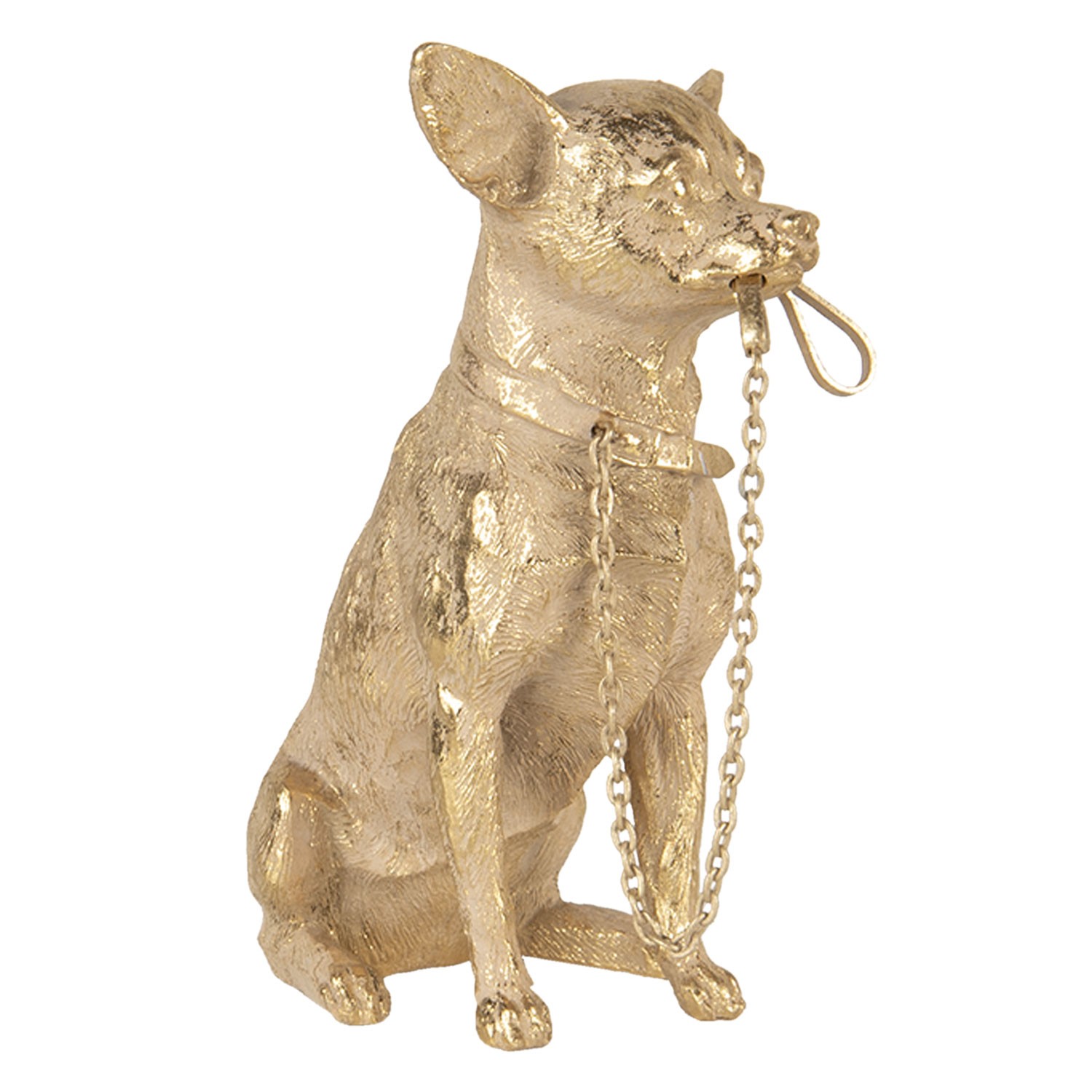 Zlatá antik soška psa pinče s vodítkem - 13*9*18 cm Clayre & Eef