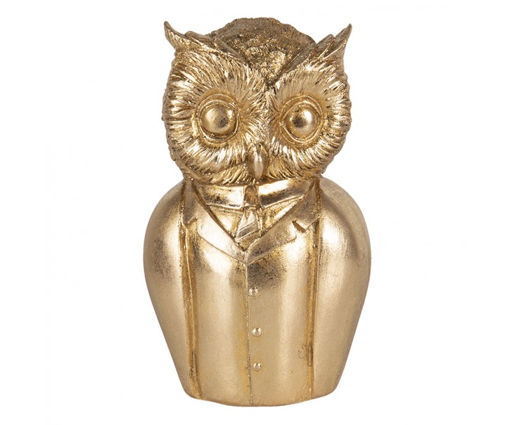 Zlatá dekorační soška sovy v obleku - 9*8*15 cm Clayre & Eef